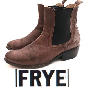 FRYE Erin Chelsea Boots Brown Leather Blk Goring  Block Heel 4001 Sz 8B Mexico